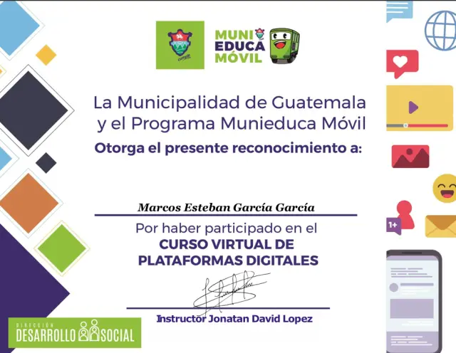 Reconocimiento MuniEduca Móvil, Curso Virtual de Plataformas Digitales